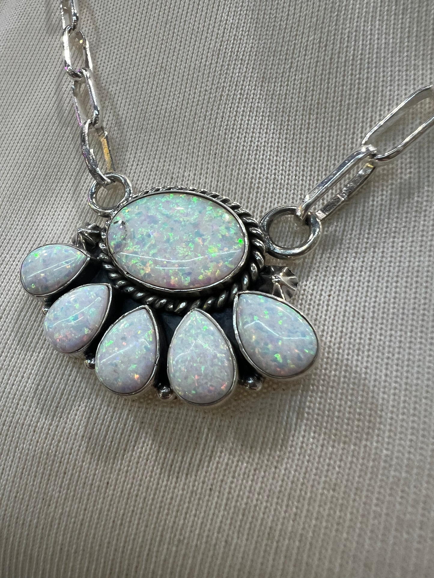 21" White Opal Cluster Necklace