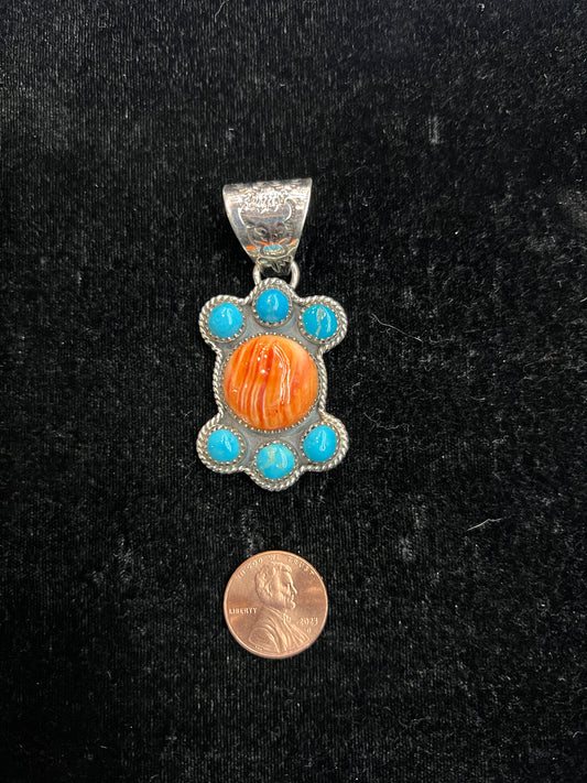 Sleeping Beauty Turquoise & Spiny Oyster Pendant by ZIA (11mm bale)