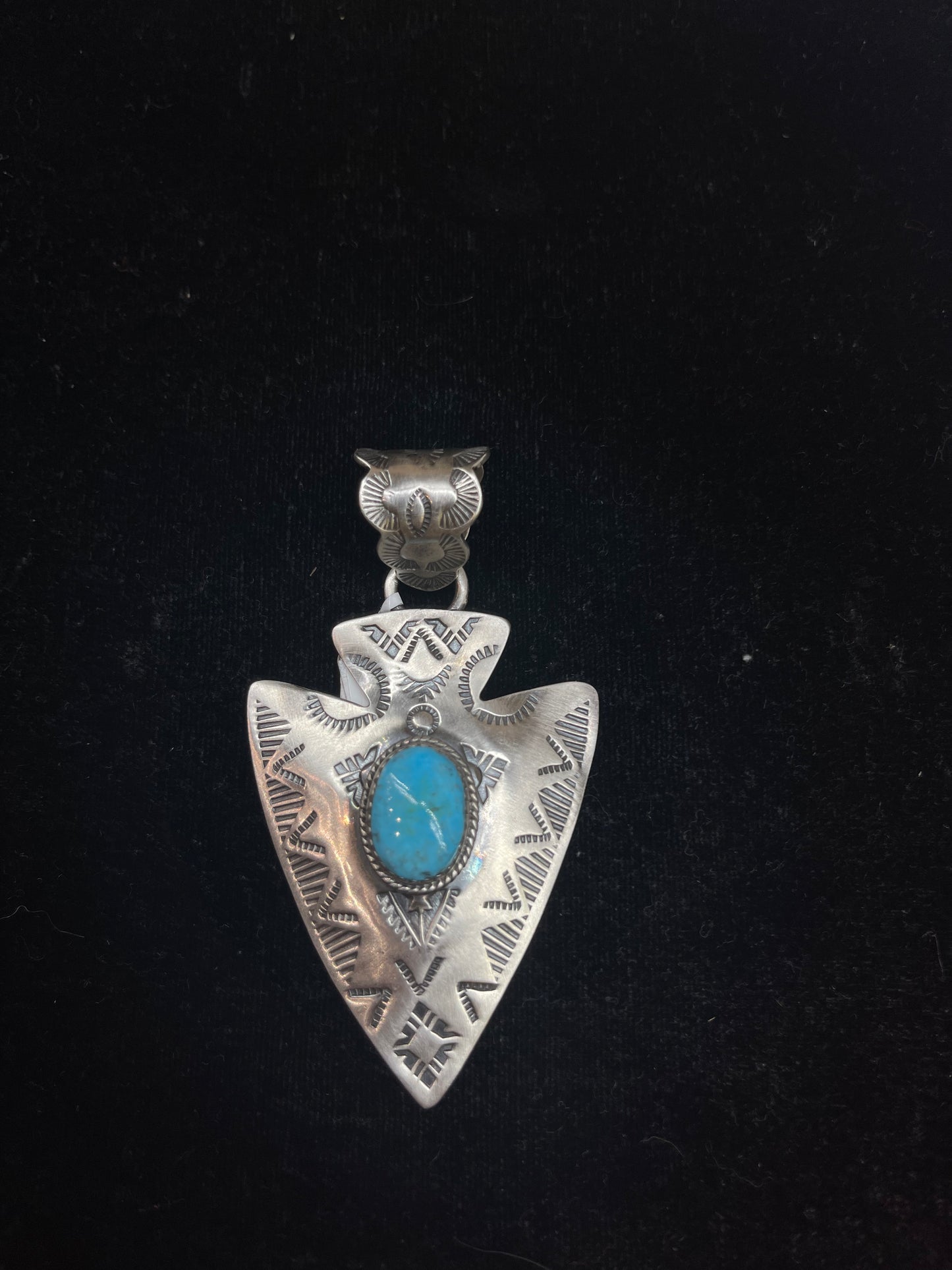 Stamped Arrowhead Pendant with Kingman Stone by Zia (11mm bale)