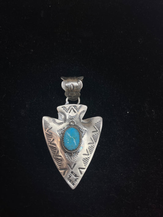 Stamped Arrowhead Pendant with Kingman Stone by Zia (11mm bale)