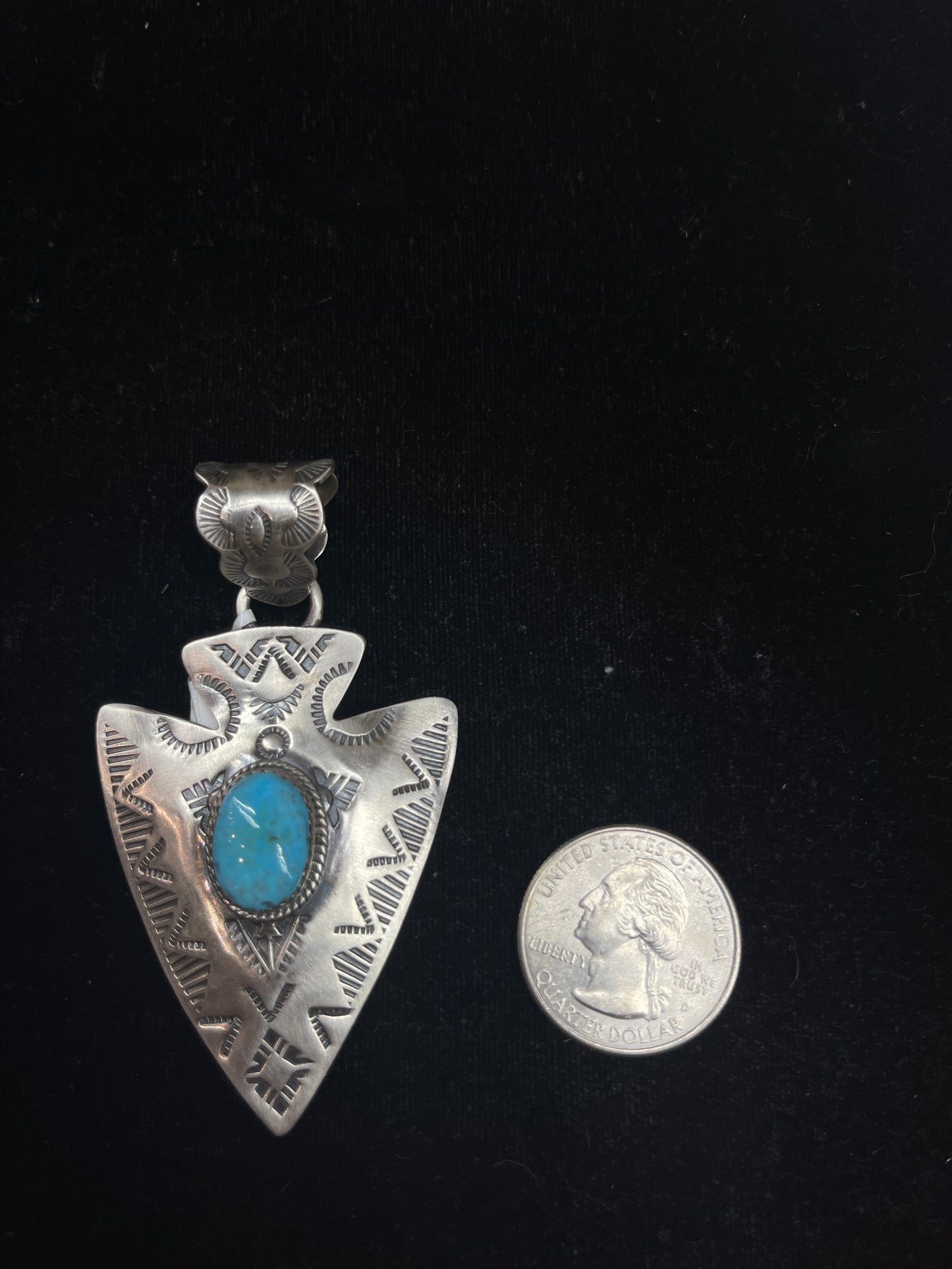 Stamped Arrowhead Pendant with Kingman Stone by Zia (11mm bale)