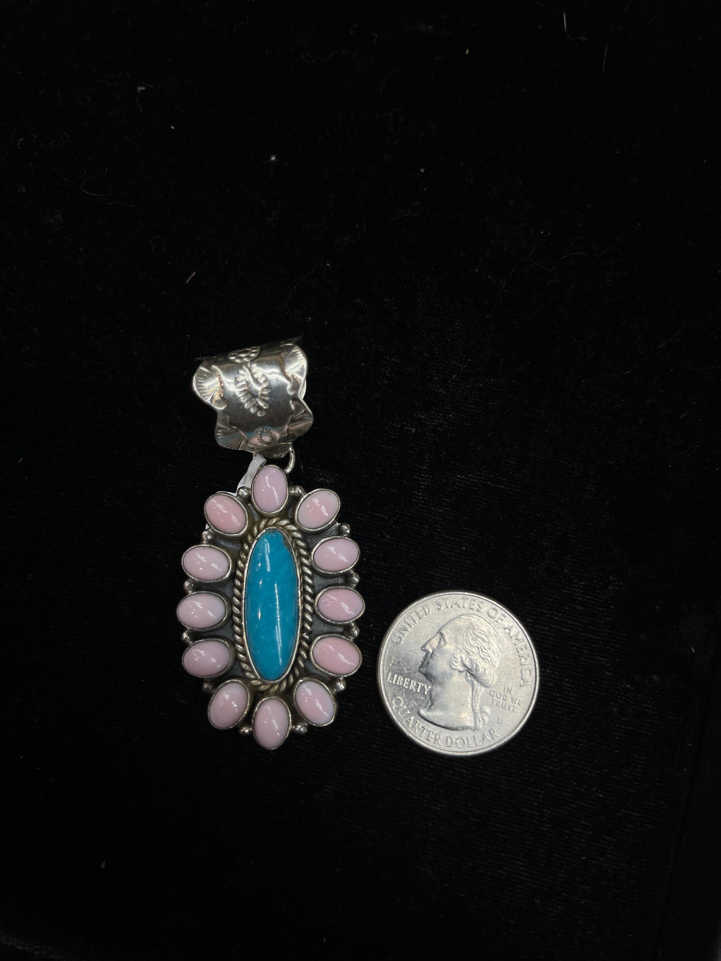 Sleeping Beauty Turquoise & Pink Conch Shell Cluster Pendant