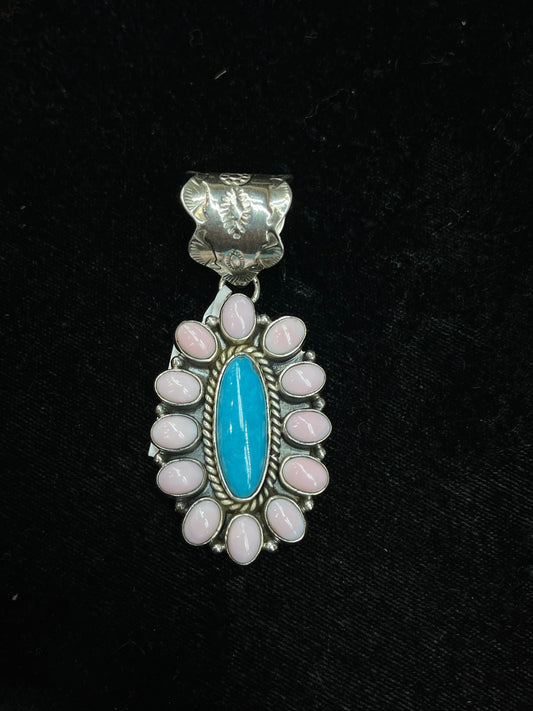 Sleeping Beauty Turquoise & Pink Conch Shell Cluster Pendant