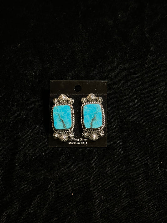 Kingman Turquoise Earrings with Post at Top