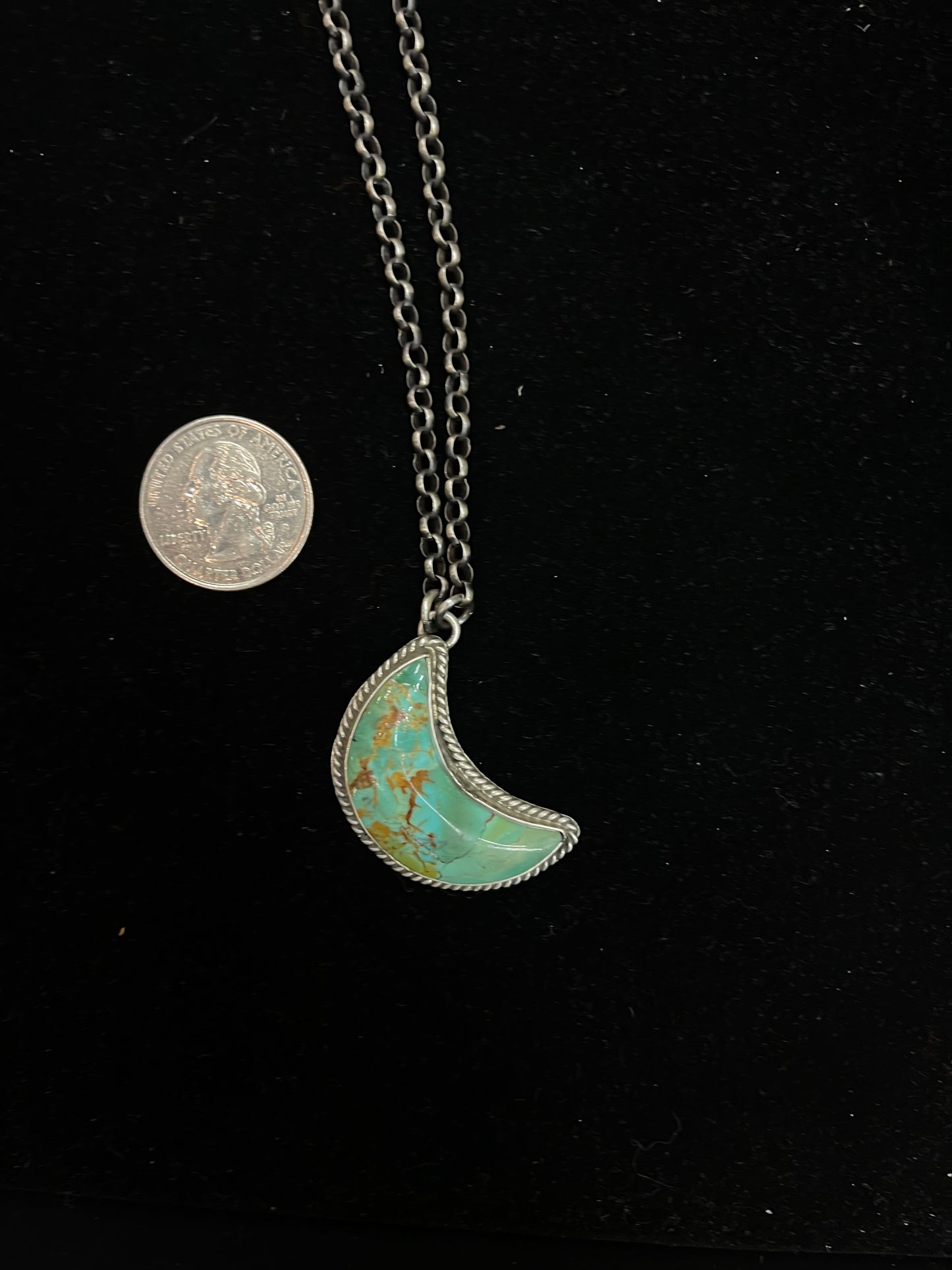 20" Kingman Turquoise Moon Necklace By Leroy James, Navajo