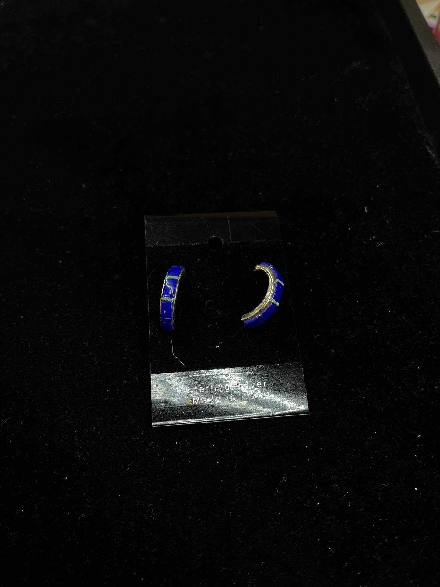 Blue Lapis Post Hoop Earrings with Opal Inlay