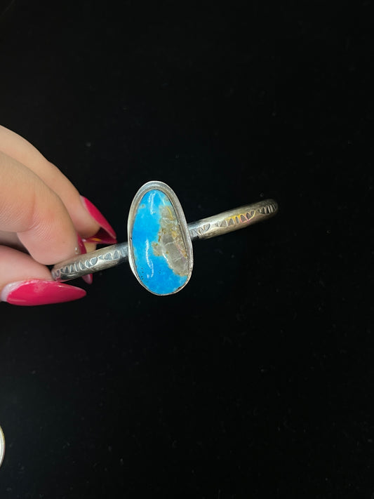 6”-7” Cuff with Kingman Turquoise Stone by T. Yazzie