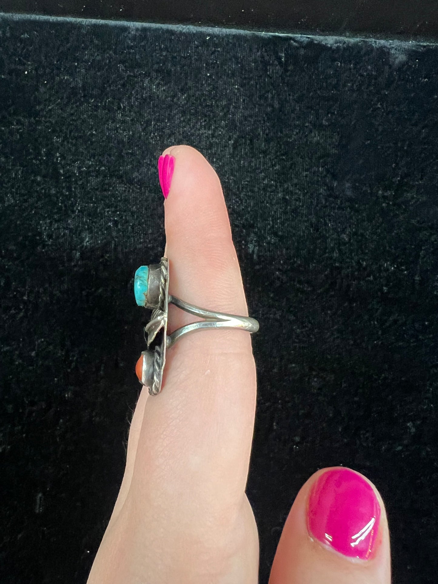 Size 5.5 Vintage Coral & Turquoise Ring