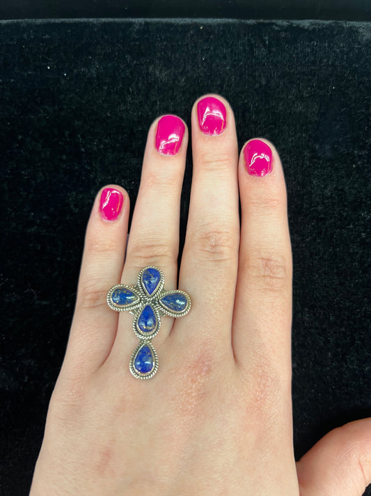 7.5 Blue Lapis Multi-Stone Cross Ring
