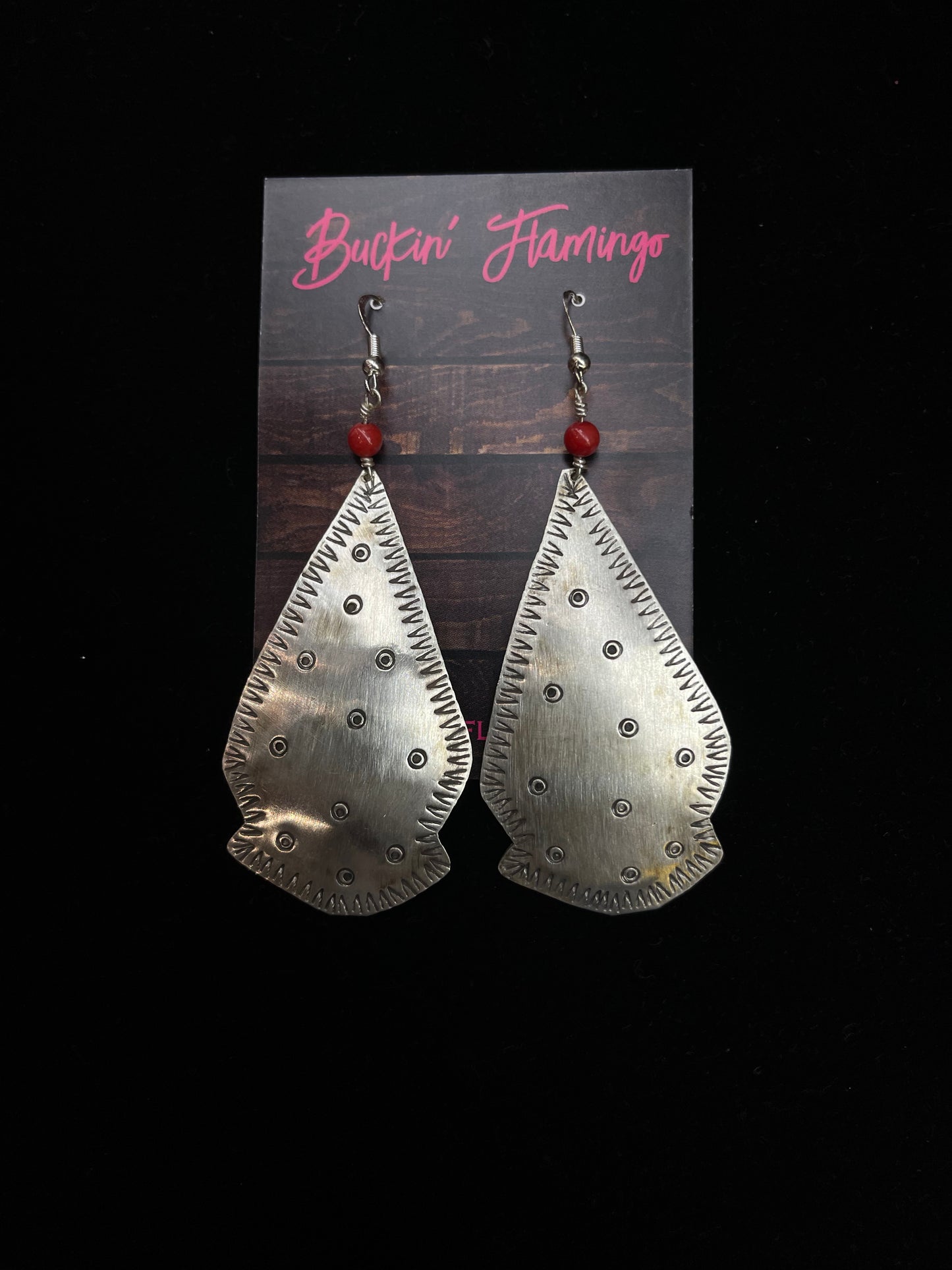 Sterling Silver Arrowhead Dangle Earring with Red Coral Beads By Deloris Nieto, Santo Domingo