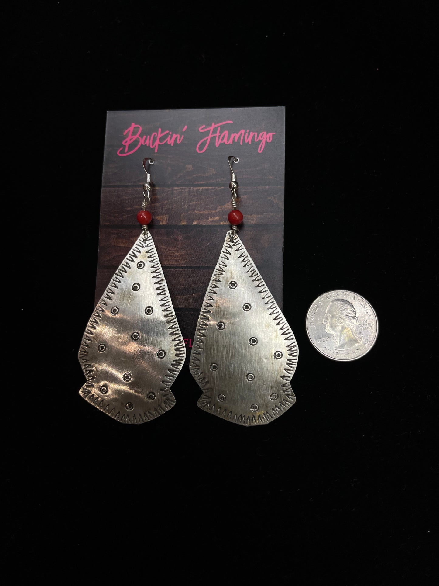 Sterling Silver Arrowhead Dangle Earring with Red Coral Beads By Deloris Nieto, Santo Domingo