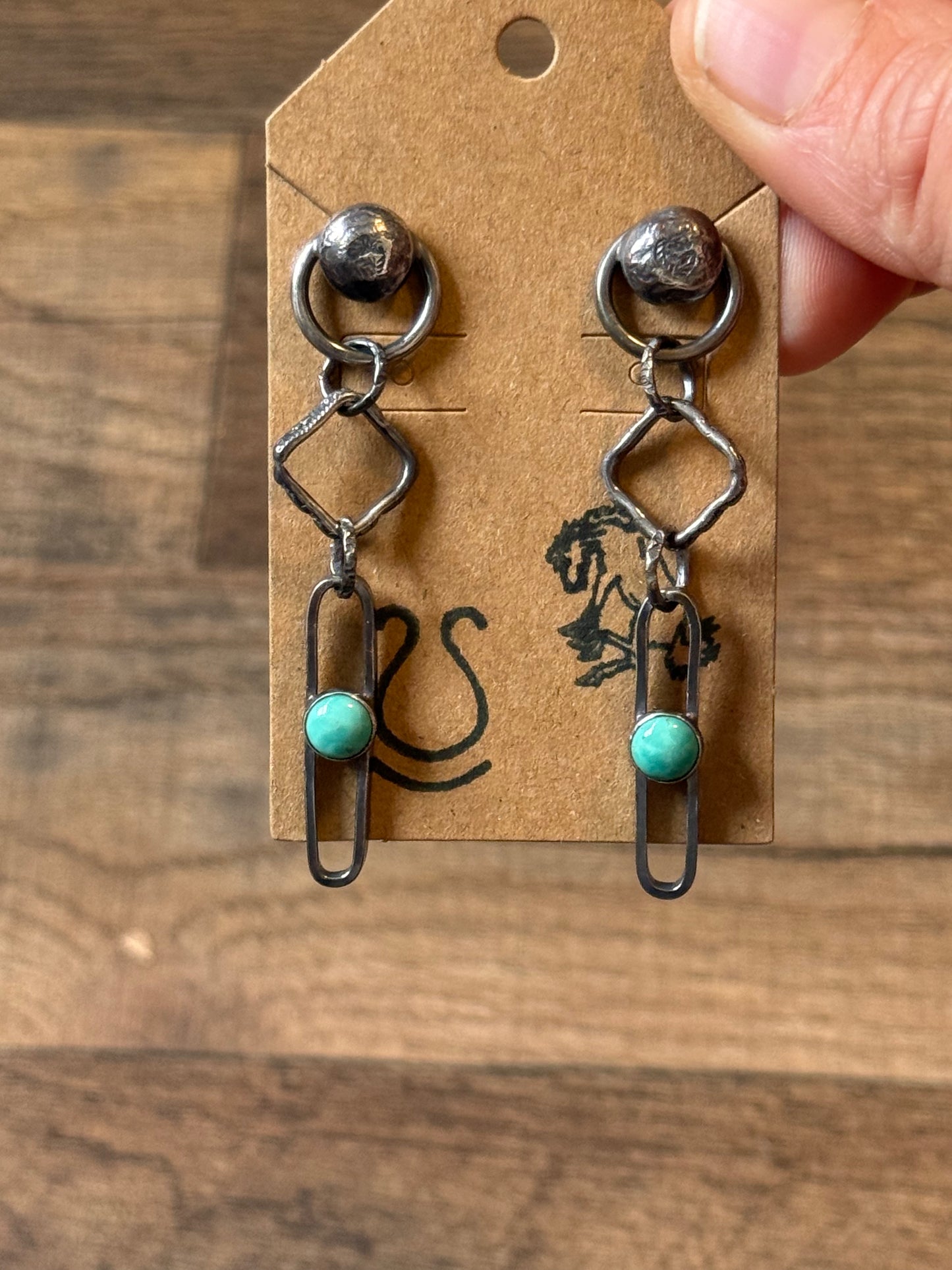Bad Bronc Paperclip Chain Earrings with Turquoise