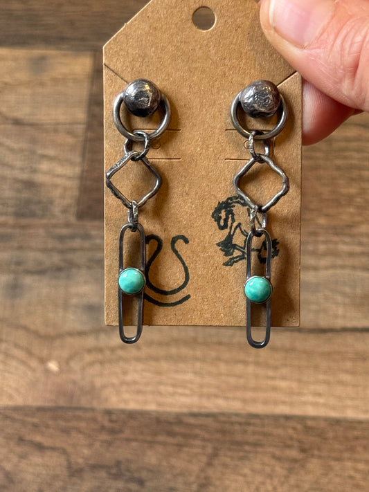 Bad Bronc Paperclip Chain Earrings with Turquoise
