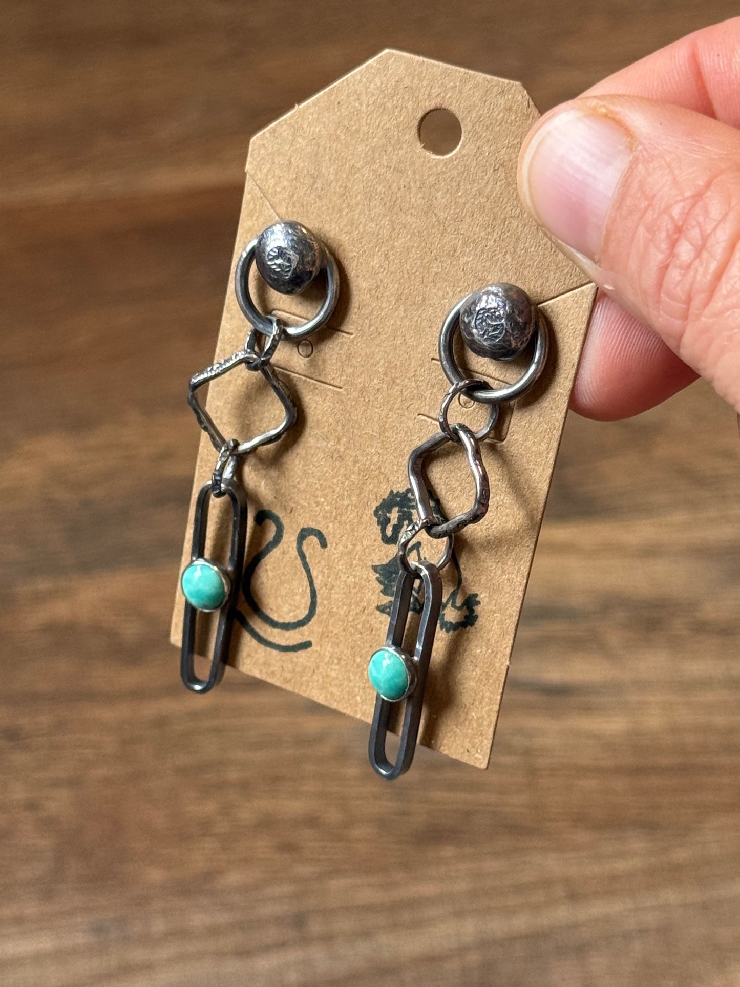 Bad Bronc Paperclip Chain Earrings with Turquoise