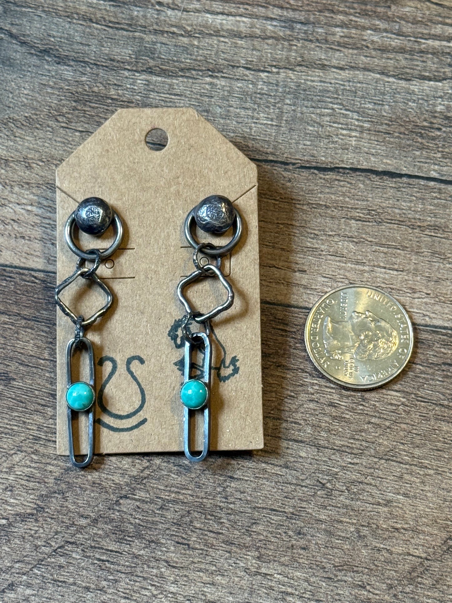 Bad Bronc Paperclip Chain Earrings with Turquoise