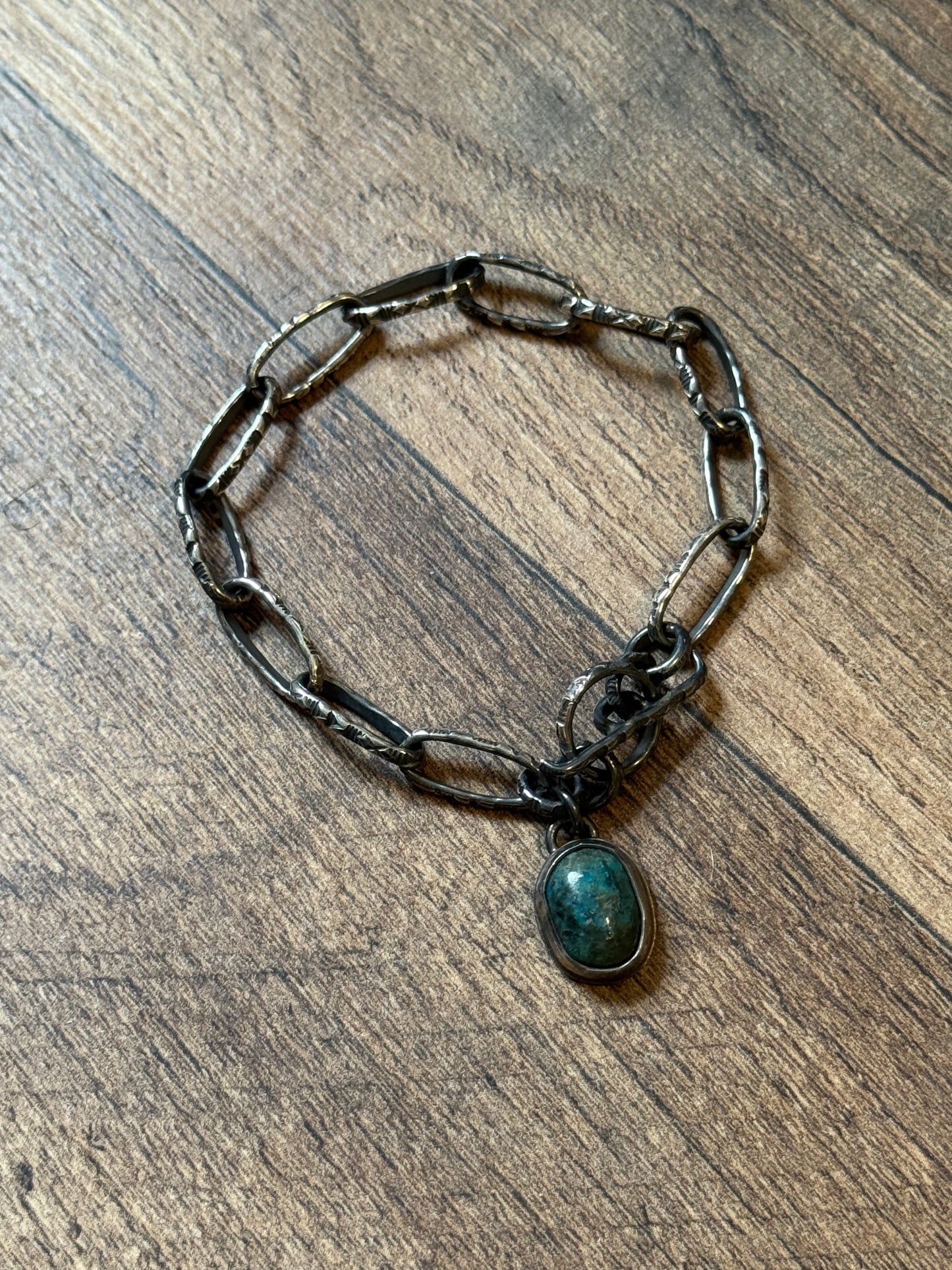 6.5” Paperclip Chain Link Bracelet with Turquoise By Bad Bronc