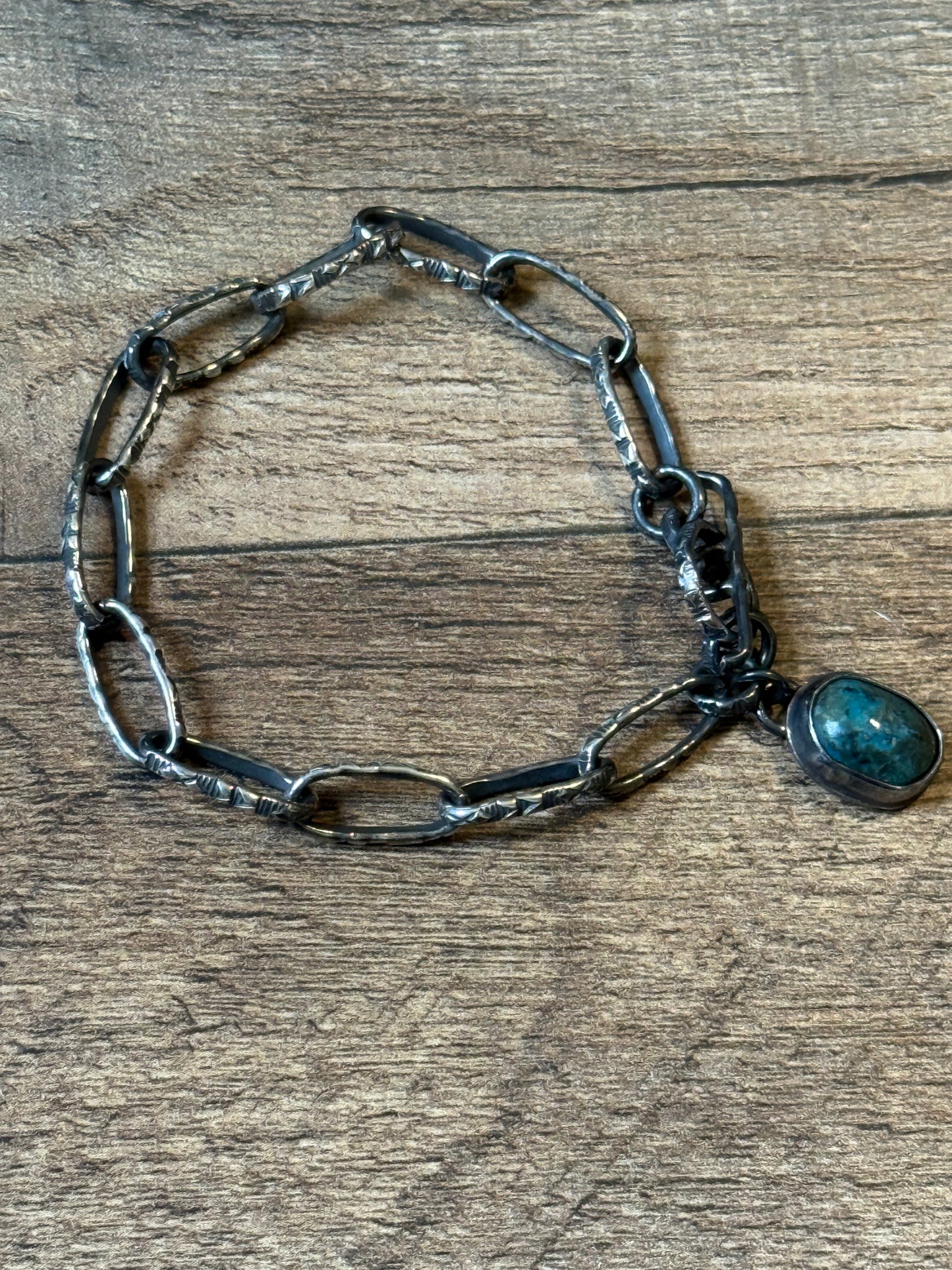 6.5” Paperclip Chain Link Bracelet with Turquoise By Bad Bronc