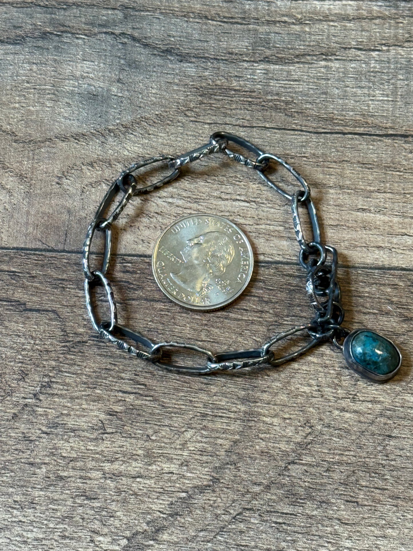 6.5” Paperclip Chain Link Bracelet with Turquoise By Bad Bronc