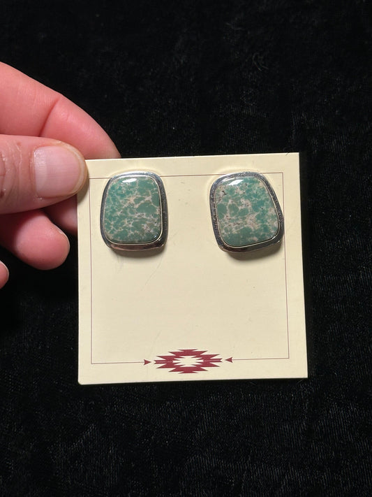 Nevada Green Turquoise Post Earrings by Marie Jackson, Navajo