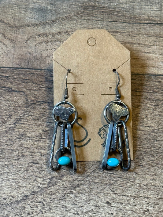 Bad Bronc Paperclip Chain Earrings with Turquoise