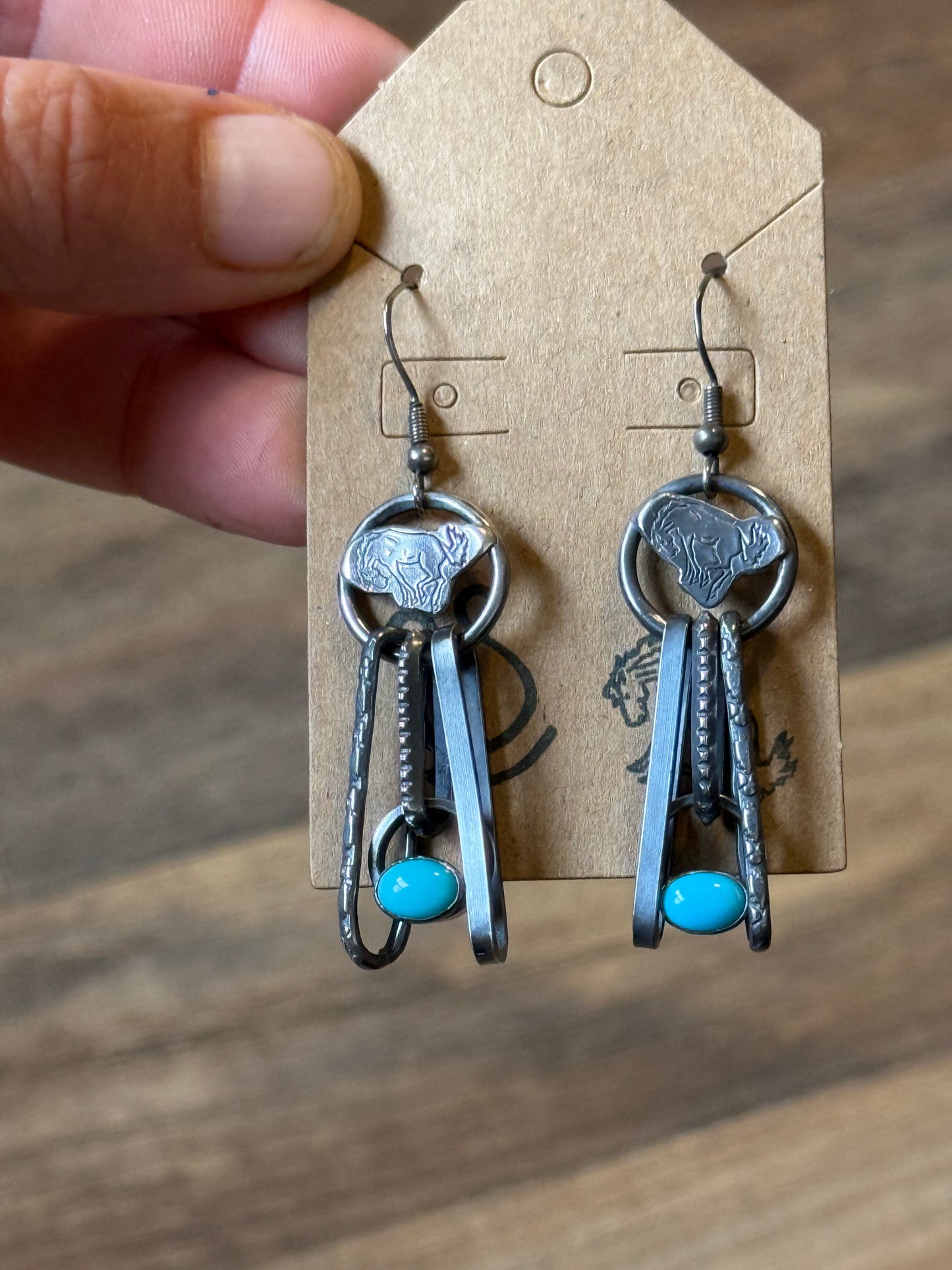 Bad Bronc Paperclip Chain Earrings with Turquoise