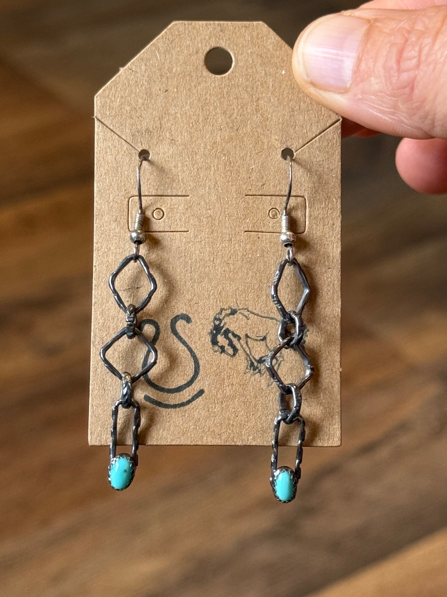 Bad Bronc Handmade Paperclip Chain Earrings with Turquoise