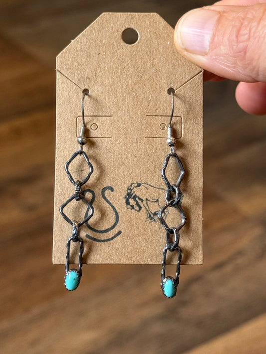 Bad Bronc Handmade Paperclip Chain Earrings with Turquoise