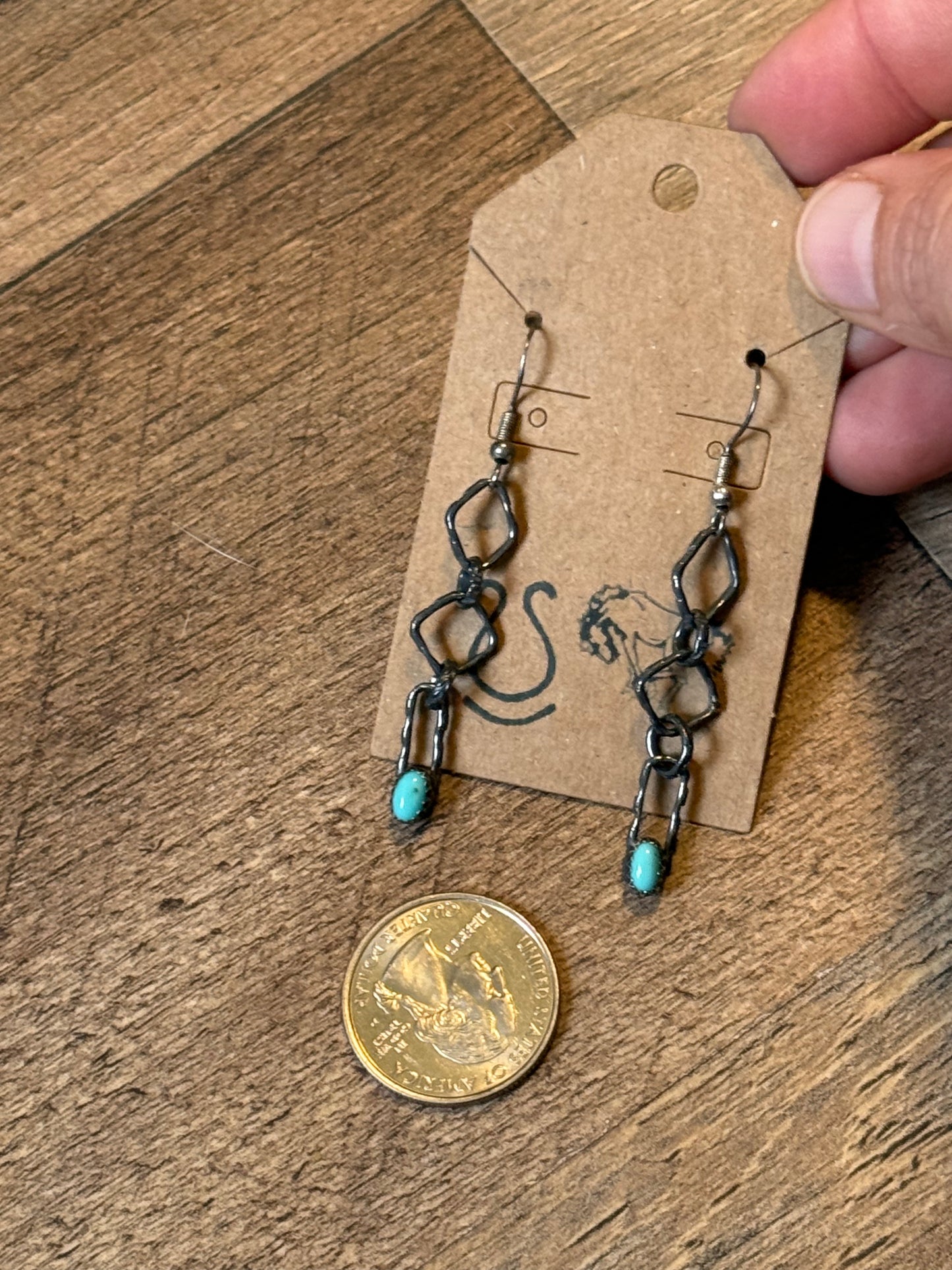 Bad Bronc Handmade Paperclip Chain Earrings with Turquoise