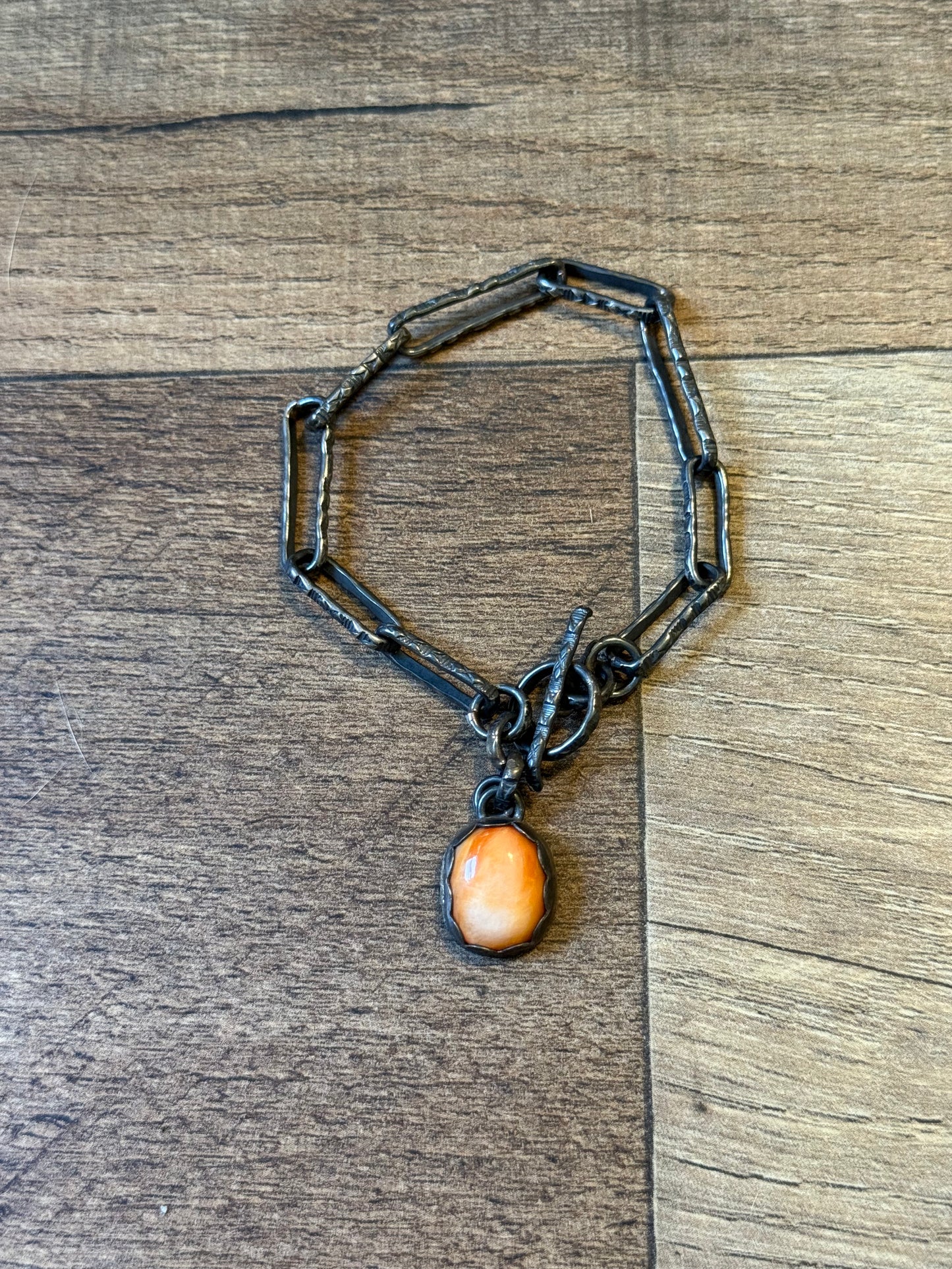 Bad Bronc 5.75" Paperclip Link Chain Bracelet with Orange Spiny Oyster