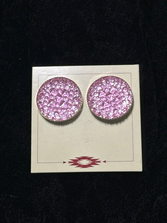 Pink Acrylic and Sterling Silver Post Earrings by Christina Jackson, Navajo