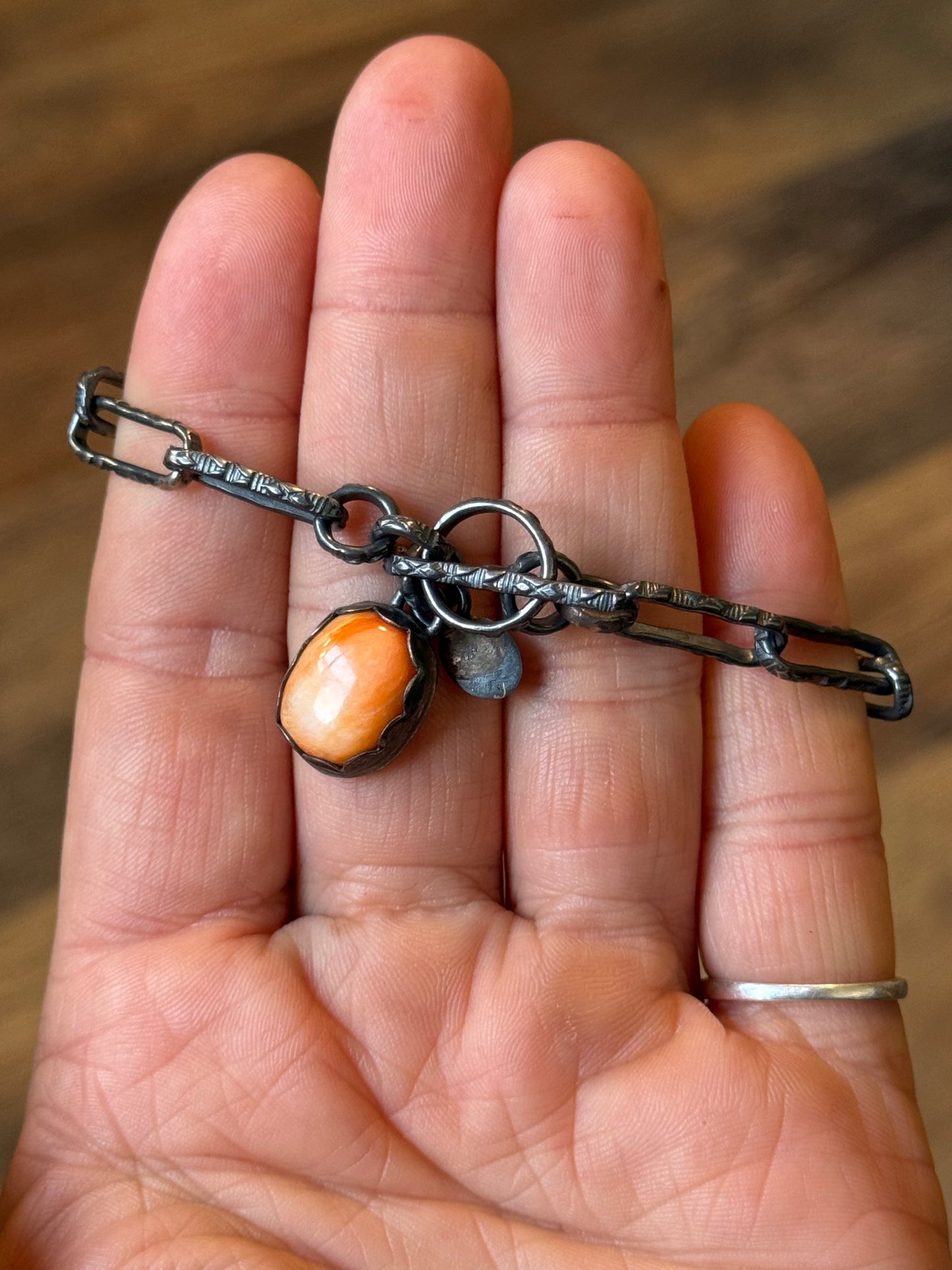 Bad Bronc 5.75" Paperclip Link Chain Bracelet with Orange Spiny Oyster