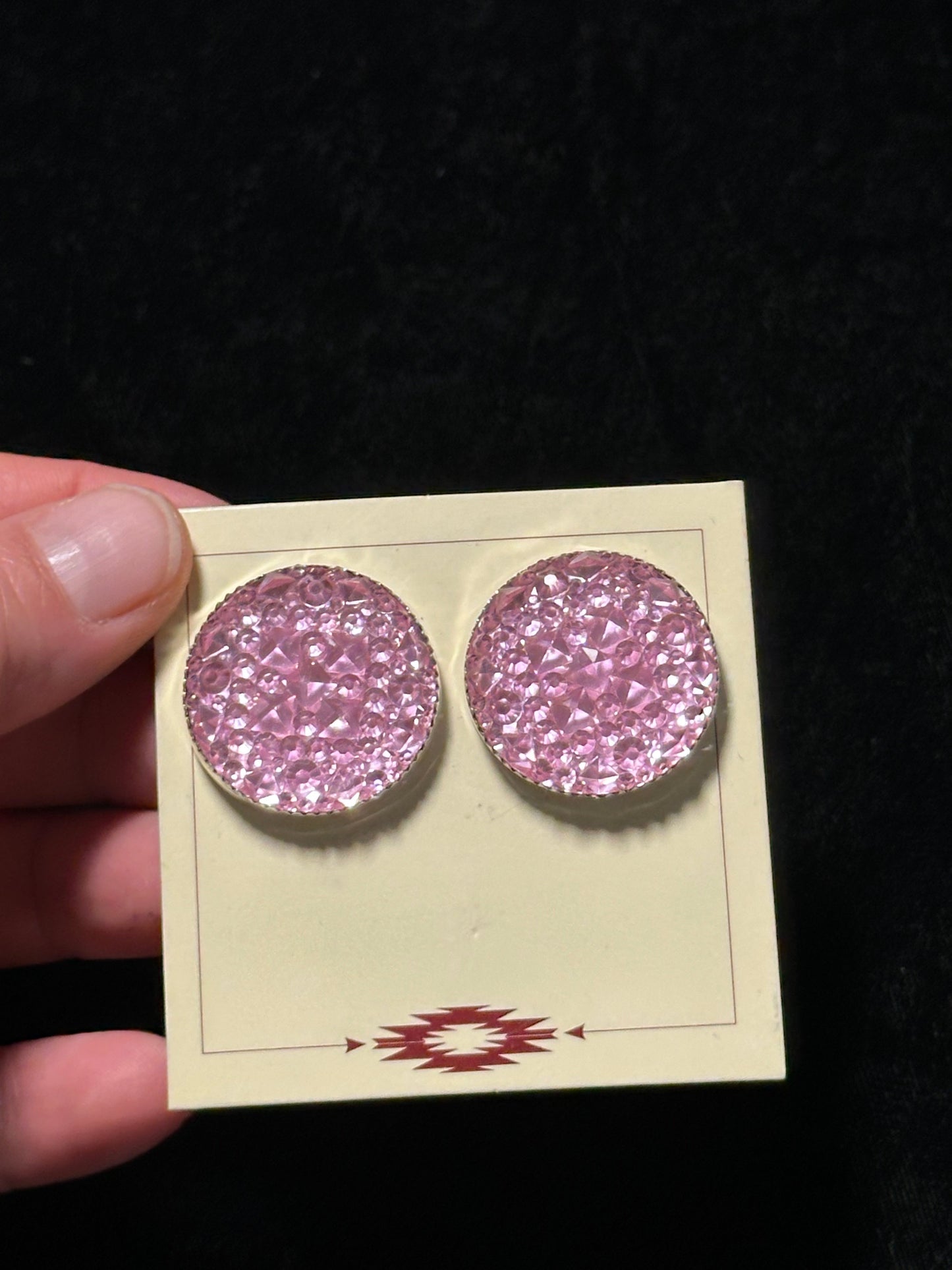 Pink Acrylic and Sterling Silver Post Earrings by Christina Jackson, Navajo