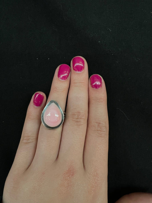 Size 5.5 Pink Conch Teardrop Shape Ring by Ned Nez, Navajo made