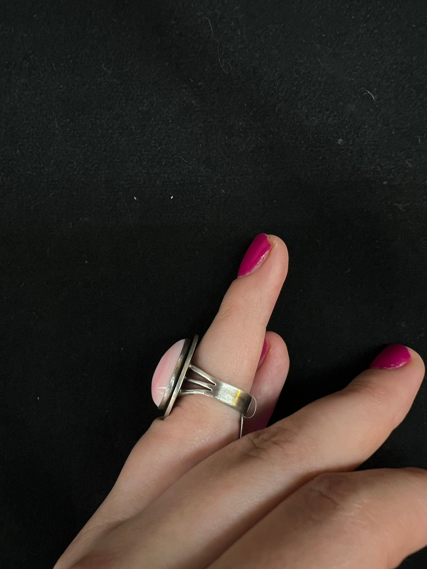 Size 5.5 Pink Conch Teardrop Shape Ring by Ned Nez, Navajo made