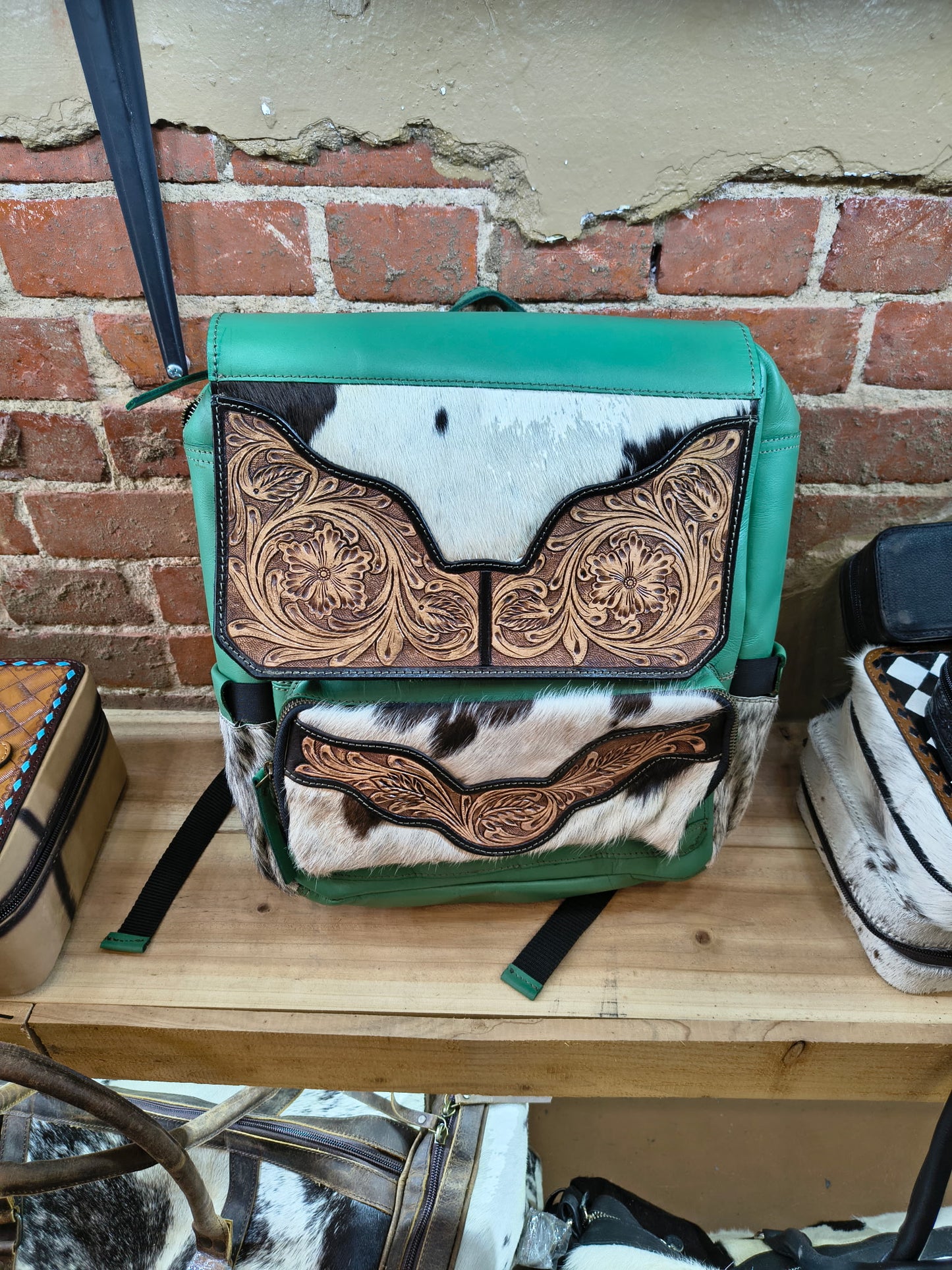 Turquoise Cowhide Tooled Leather Backpack