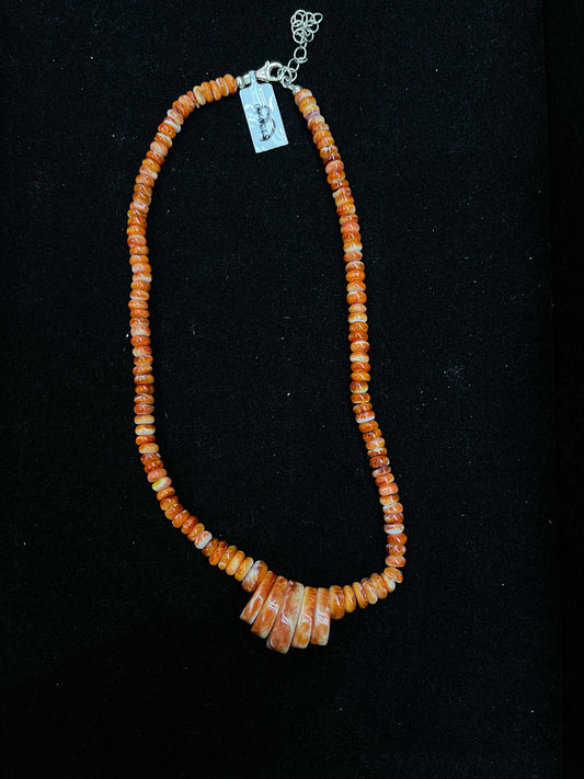17"+2" Red Orange Spiny Oyster Shell Necklace