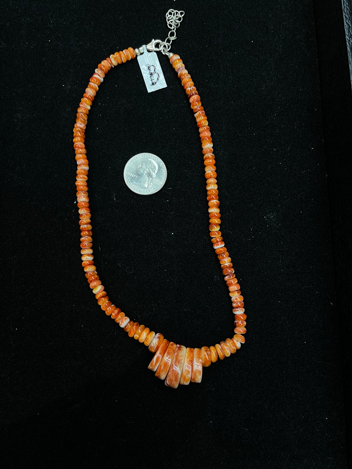 17"+2" Red Orange Spiny Oyster Shell Necklace