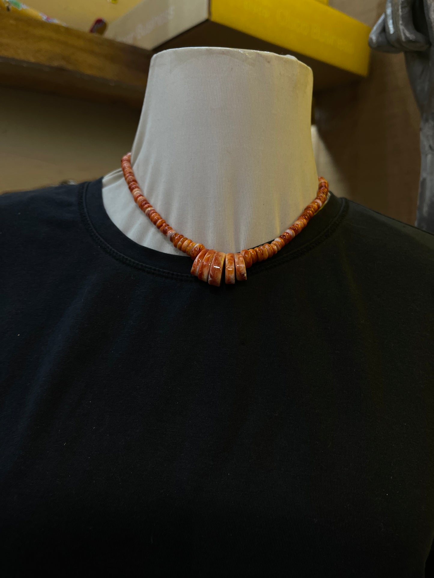 17"+2" Red Orange Spiny Oyster Shell Necklace