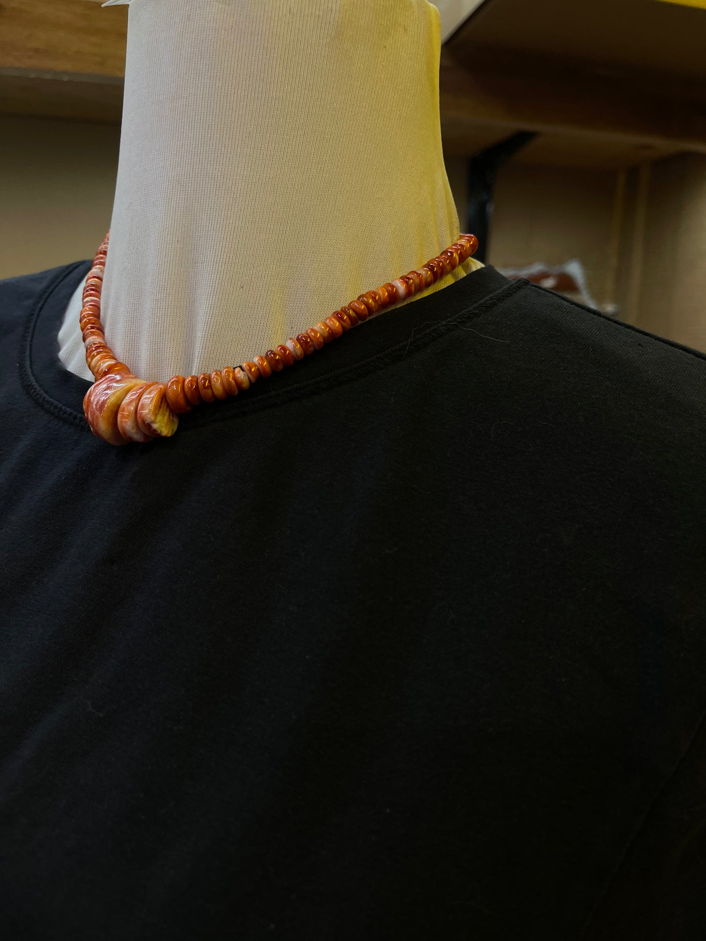 17"+2" Red Orange Spiny Oyster Shell Necklace