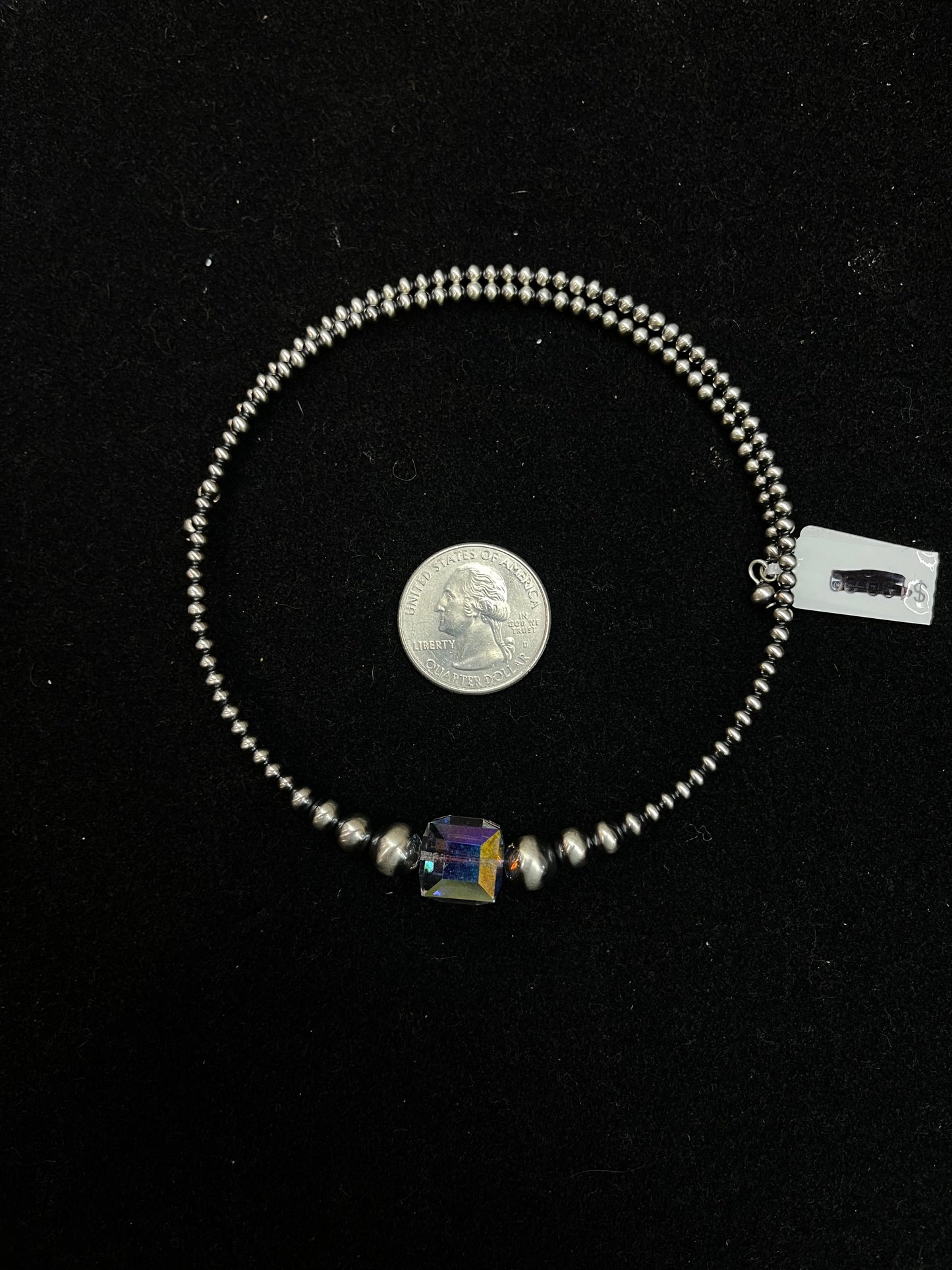 3mm-8mm Navajo Pearls and Swarovski Crystal Memory Wire Choker Necklace