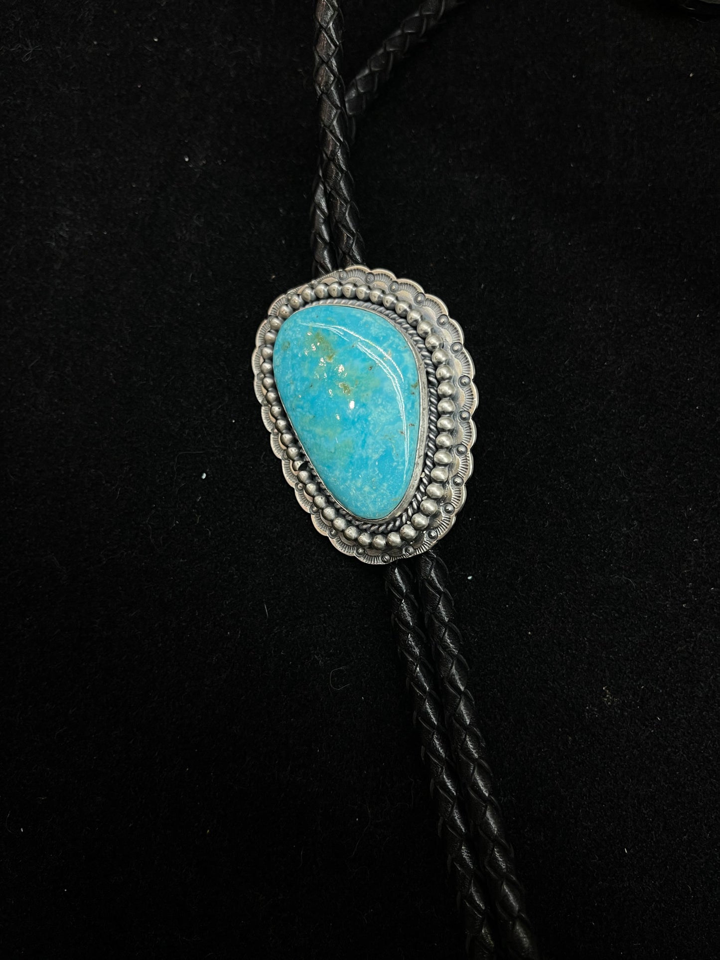 Kingman Turquoise Bolo Tie by Gilbert Platero, Navajo