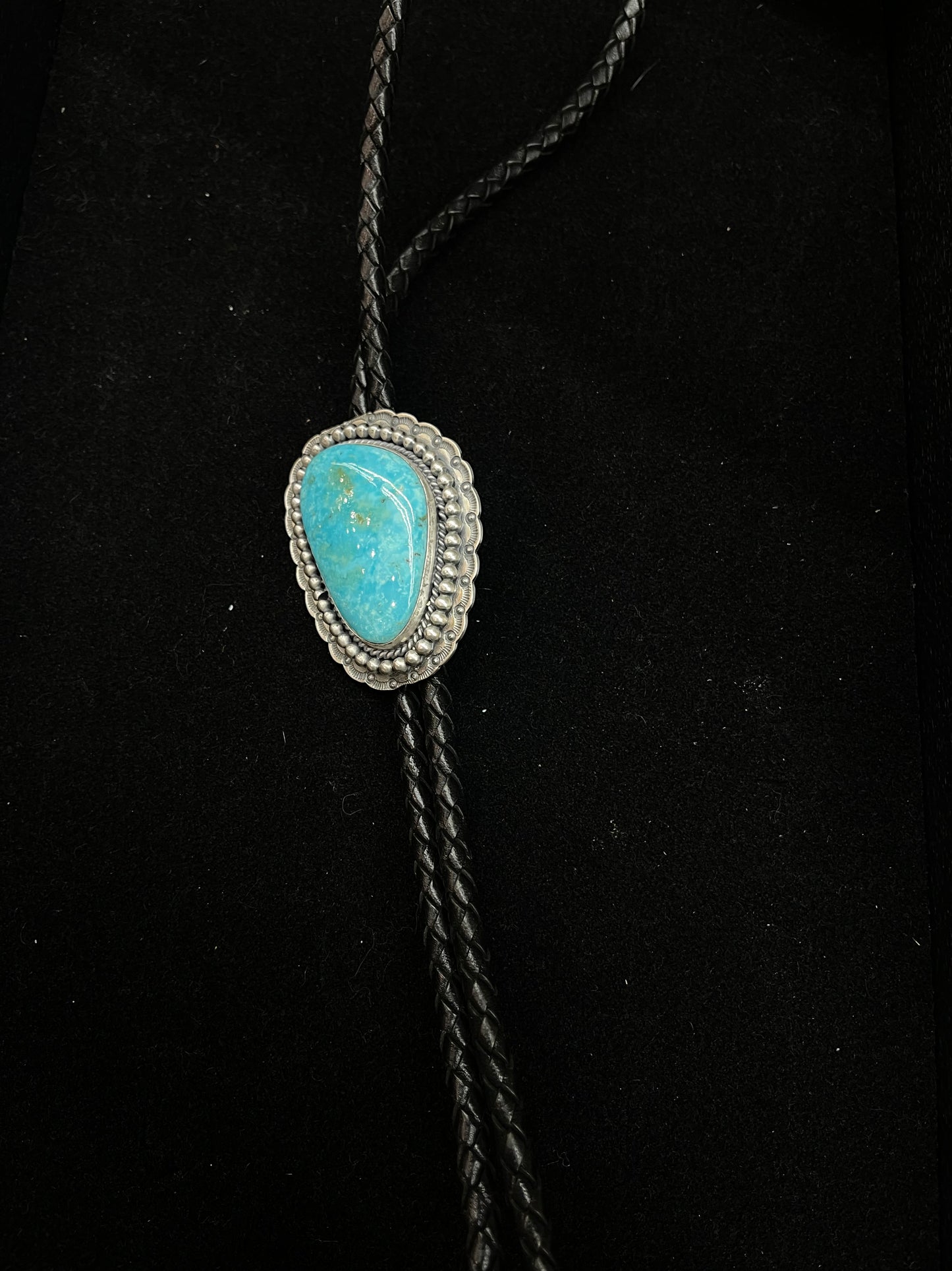 Kingman Turquoise Bolo Tie by Gilbert Platero, Navajo