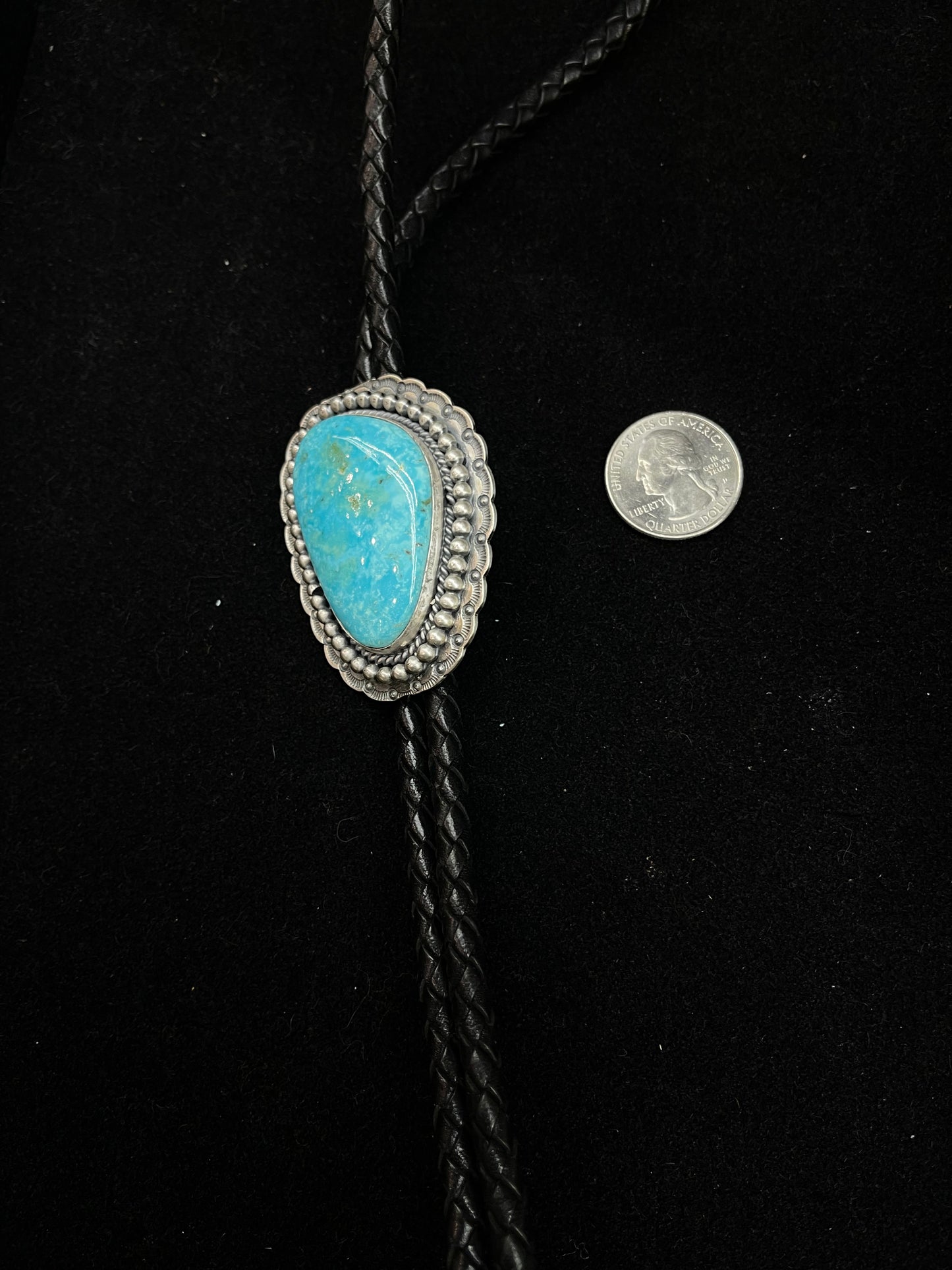 Kingman Turquoise Bolo Tie by Gilbert Platero, Navajo