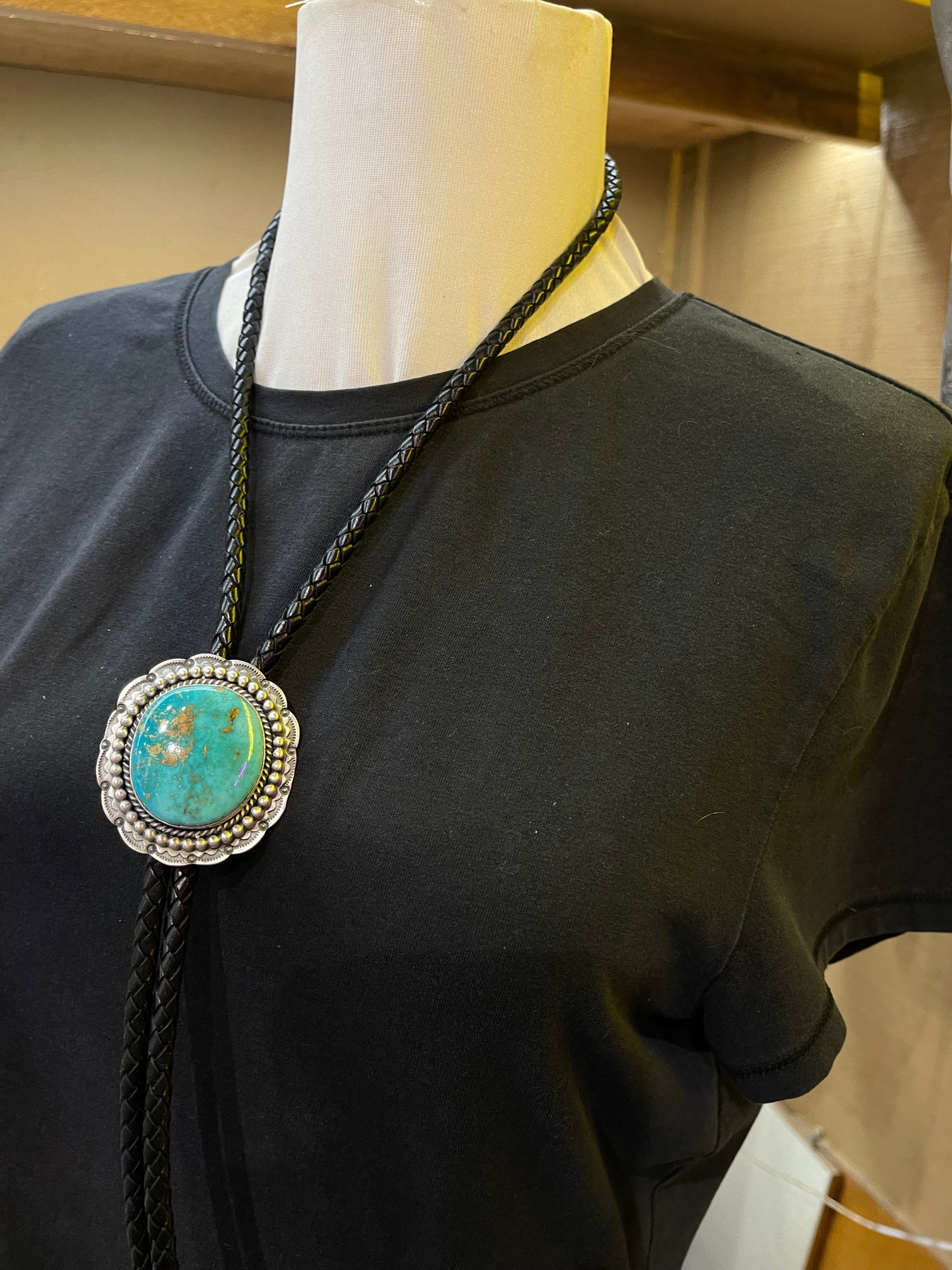 Cripple Creek Turquoise Bolo Tie by Gilbert Platero, Navajo