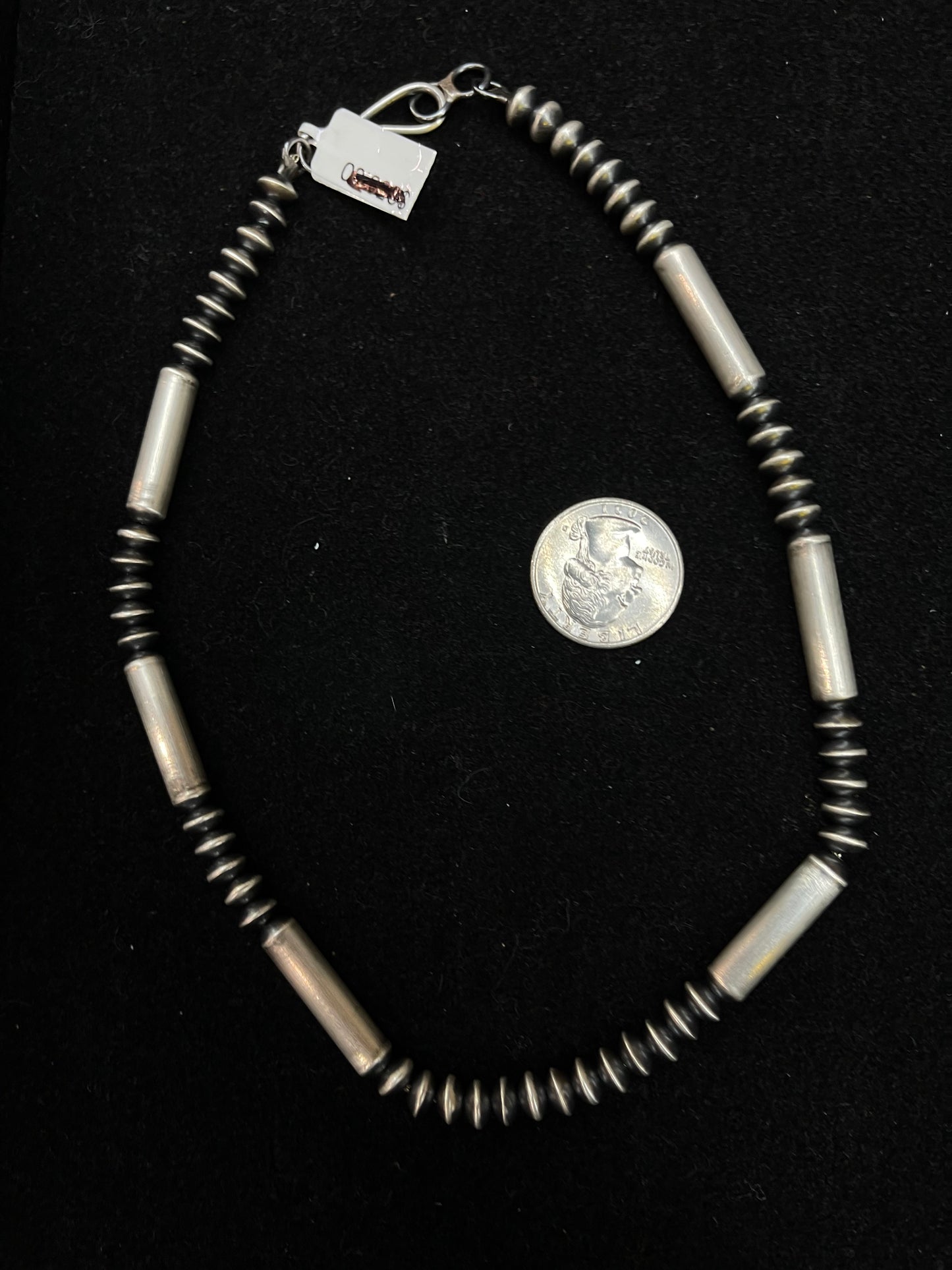 16" Handmade Navajo Saucers Pearls with Sterling Silver Bars by Crystal Haley, Navajo