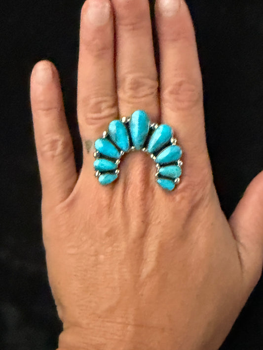 9.0 Kingman Turquoise Naja Ring by Charlene Yazzie, Navajo