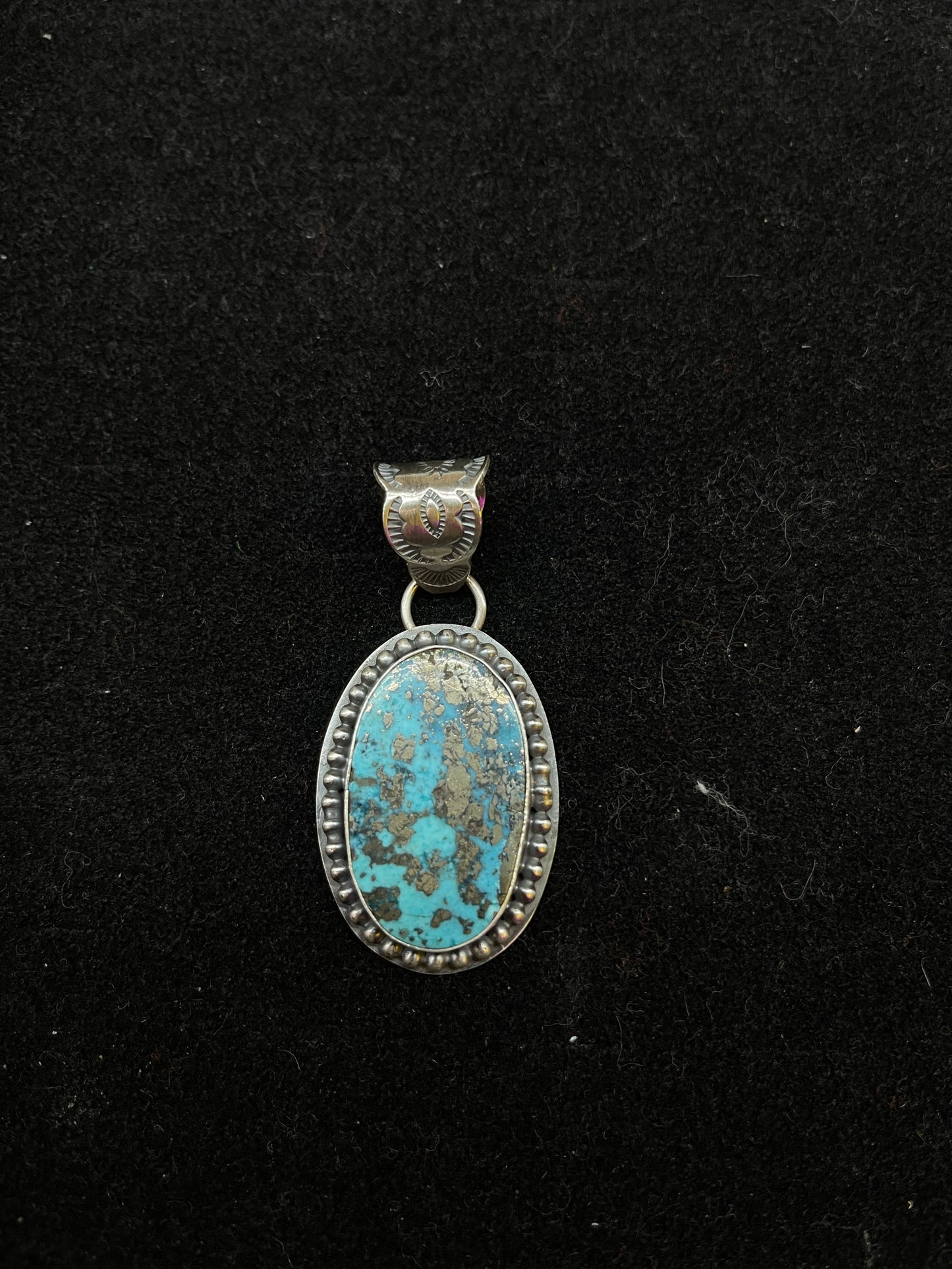 Kingman Turquoise with Pyrite Pendant 9mm Bale by Calvin Delgarito, Navajo