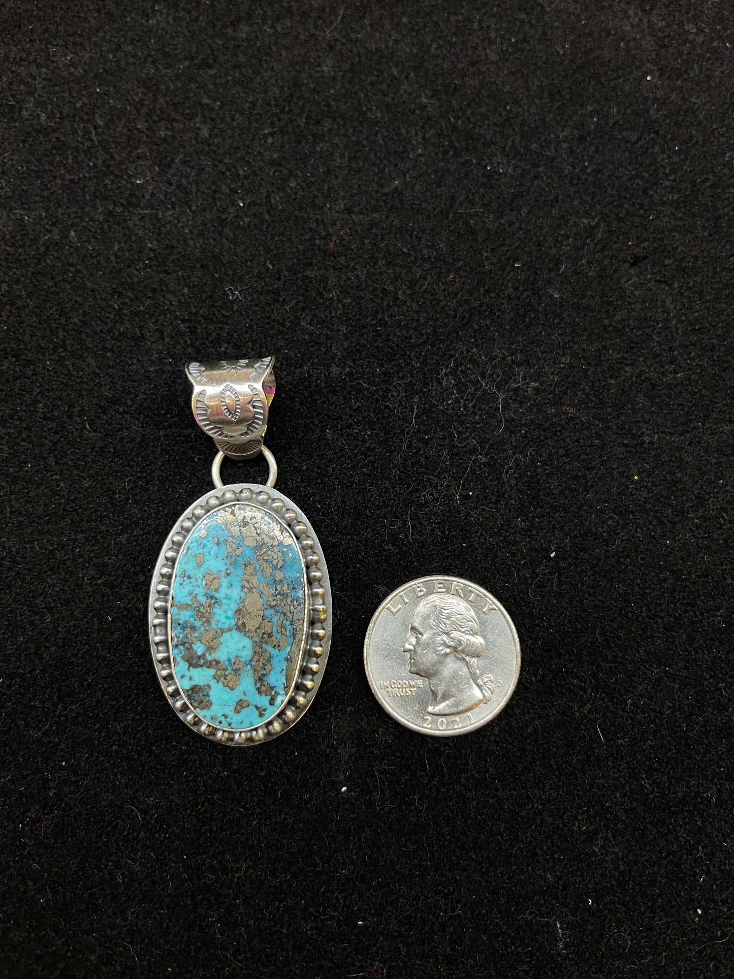 Kingman Turquoise with Pyrite Pendant 9mm Bale by Calvin Delgarito, Navajo