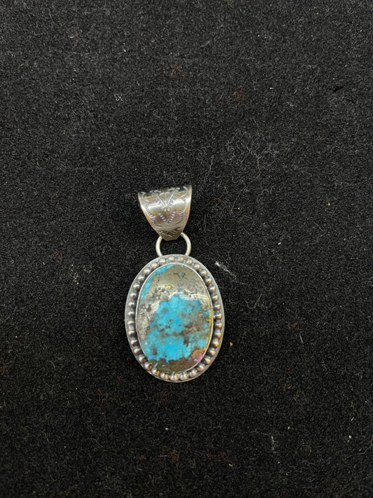 Kingman Turquoise with Pyrite Pendant 9mm Bale by Calvin Delgarito, Navajo