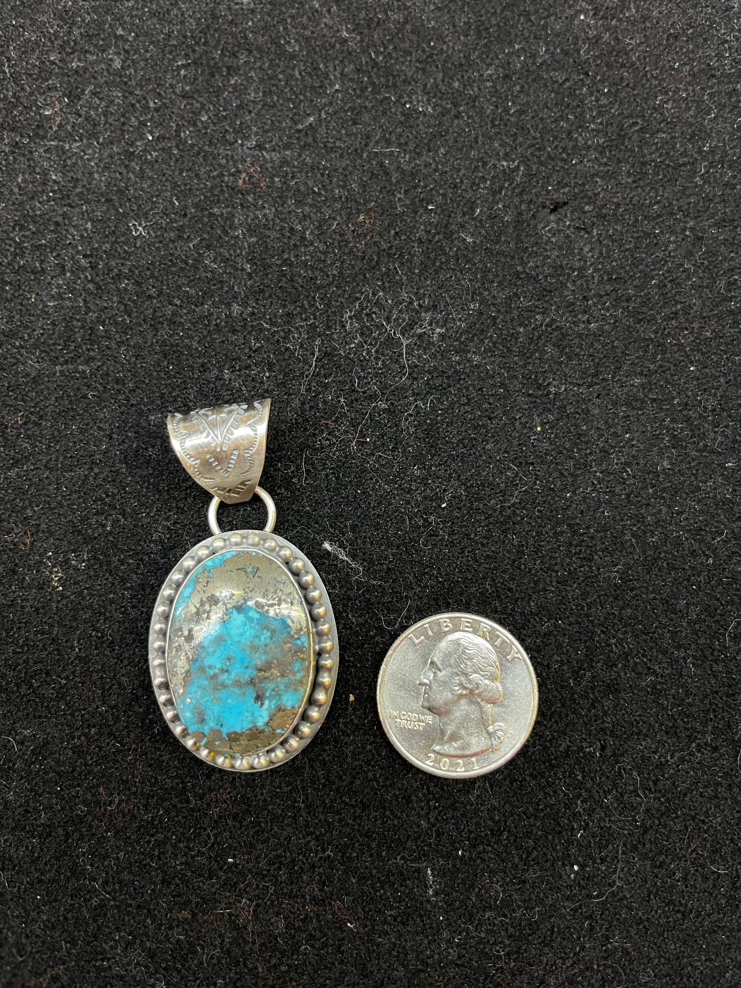 Kingman Turquoise with Pyrite Pendant 9mm Bale by Calvin Delgarito, Navajo